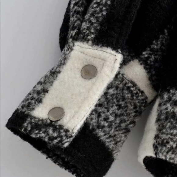 Cozy Boyfriend Fit Plaid Jacket Coat Black White oversized - Picture 7 of 16